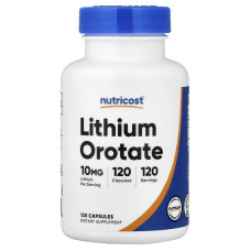 Литий оротат, 10 мг, Lithium Orotate, Nutricost, 120 капсул