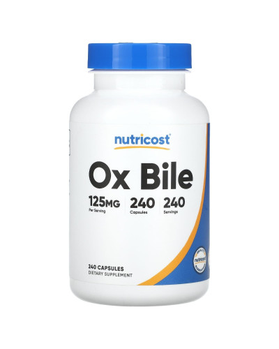 Бычья желчь, 125 мг, Ox Bile, Nutricost, 240 капсул