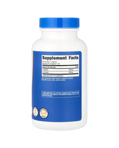 L-аргінін та L-цитрулін, L-Arginine & L-Citrulline, Nutricost, 120 капсул