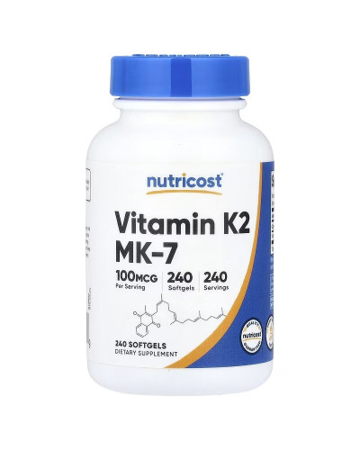 Вітамін К2 у формі МК-7, 100 мкг, Vitamin K2 MK-7, Nutricost, 240 гелевих капсул