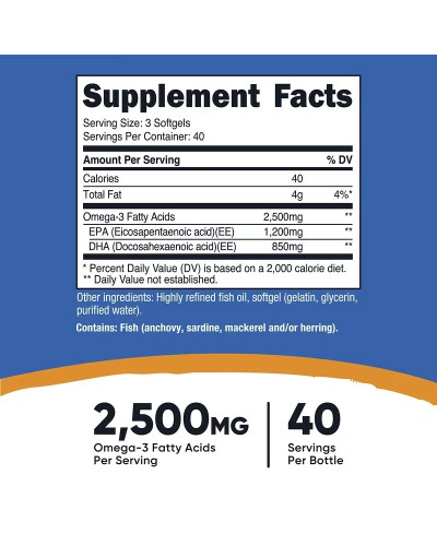 Омега-3, Omega-3, Nutricost, 120 гелевих капсул