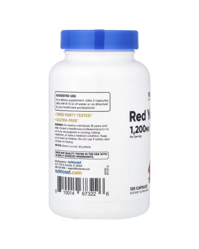Красный дрожжевой рис, Red Yeast Rice, Nutricost, 120 капсул