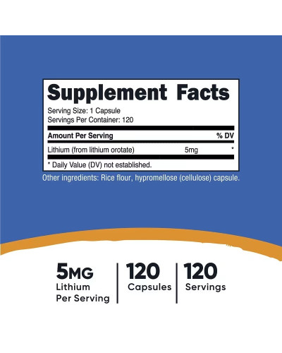 Літій оротат, 5 мг, Lithium Orotate, Nutricost, 120 капсул