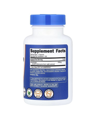 Наттокіназа, 100 мг, Nattokinase, Nutricost, 120 капсул