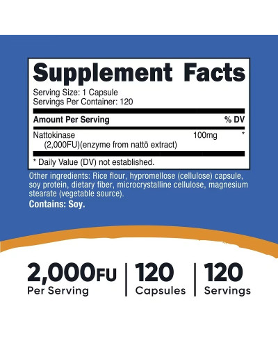 Наттокіназа, 100 мг, Nattokinase, Nutricost, 120 капсул