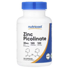 Цинк піколінат, 30 мг, Zinc Picolinate, Nutricost, 120 капсул
