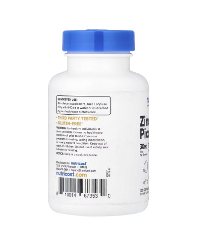 Цинк піколінат, 30 мг, Zinc Picolinate, Nutricost, 120 капсул