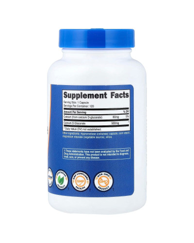 D-глюкарат кальцію, 500 мг, Calcium D-Glucarate, Nutricost, 120 капсул