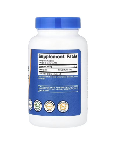 Серрапептаза, 60 мг, 120000 SPU, Serrapeptase, Nutricost, 120 капсул