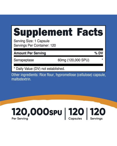 Серрапептаза, 60 мг, 120000 SPU, Serrapeptase, Nutricost, 120 капсул