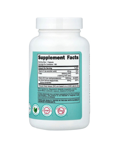 Железо для женщин, Women, Iron With Vitamin C, Folate & Vitamin B12, Nutricost, 180 капсул Железо для женщин, Women, Iron With Vitamin C, Folate & Vitamin B12, Nutricost, 180 капсул