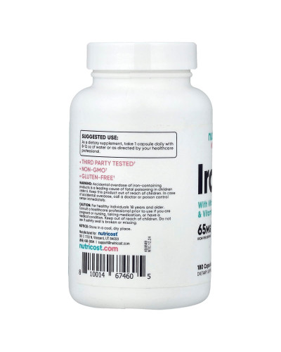 Железо для женщин, Women, Iron With Vitamin C, Folate & Vitamin B12, Nutricost, 180 капсул Железо для женщин, Women, Iron With Vitamin C, Folate & Vitamin B12, Nutricost, 180 капсул
