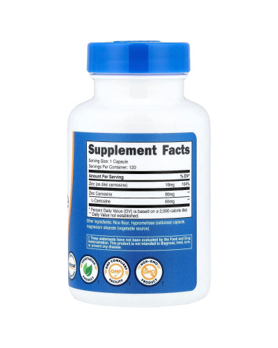Цинк карнозин, 86 мг, Zinc Carnosine, Nutricost, 120 капсул Цинк карнозин, 86 мг, Zinc Carnosine, Nutricost, 120 капсул