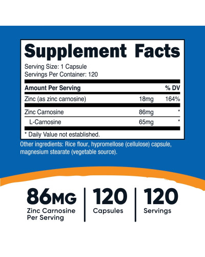 Цинк карнозин, 86 мг, Zinc Carnosine, Nutricost, 120 капсул Цинк карнозин, 86 мг, Zinc Carnosine, Nutricost, 120 капсул