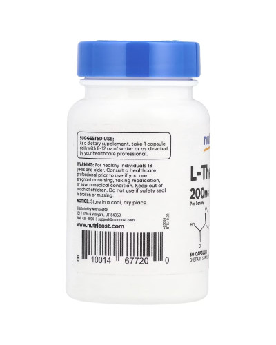 L-теанін, 200 мг, L-Theanine, Nutricost, 30 капсул