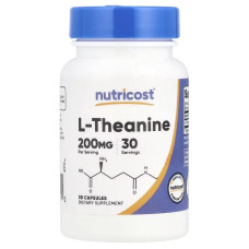 L-теанін, 200 мг, L-Theanine, Nutricost, 30 капсул