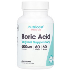 Борная кислота для женщин, 600 мг, Women, Boric Acid, Vaginal Suppository, Nutricost, 60 влагалищных капсул