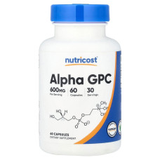 Альфа-глицерилфосфорилхолин, 600 мг, Alpha GPC, Nutricost, 60 капсул