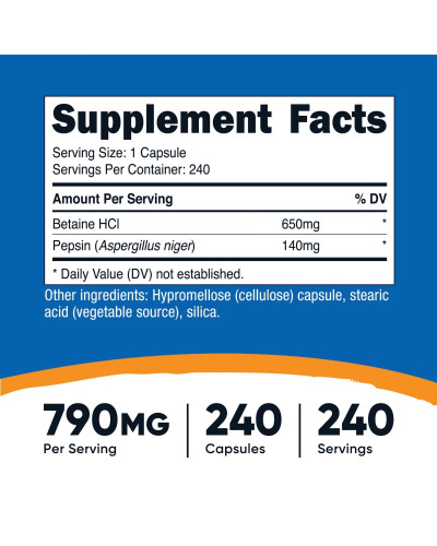 Бетаїн HCl і пепсин, Betaine HCl + Pepsin, Nutricost, 240 капсул Бетаїн HCl і пепсин, Betaine HCl + Pepsin, Nutricost, 240 капсул