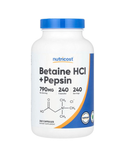 Бетаїн HCl і пепсин, Betaine HCl + Pepsin, Nutricost, 240 капсул