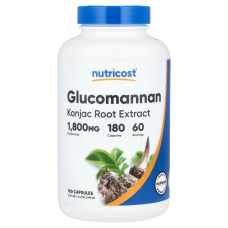 Глюкоманнан, экстракт корня конжака, 1800 мг, Glucomannan Konjac Root Extract, Nutricost, 180 капсул