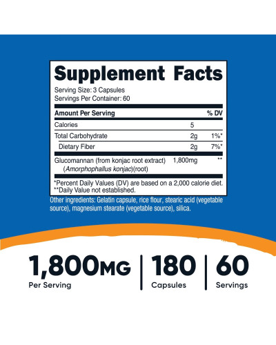 Глюкоманнан, экстракт корня конжака, 1800 мг, Glucomannan Konjac Root Extract, Nutricost, 180 капсул
