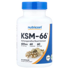 Экстракт корня ашваганды, 600 мг, KSM-66, Ashwagandha Root Extract, Nutricost, 60 капсул