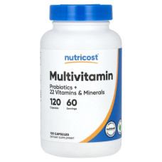 Мультивитамины с пробиотиками, Multivitamin, Probiotics + 22 витамина и минералы, Nutricost, 120 капсул