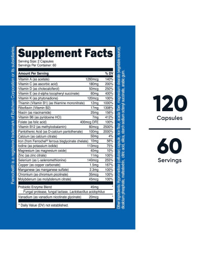 Мультивитамины с пробиотиками, Multivitamin, Probiotics + 22 витамина и минералы, Nutricost, 120 капсул