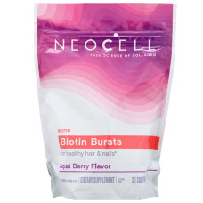 Биотин, вкус асаи, Biotin Bursts, Acai Berry Flavor, 10 000 мкг, Neocell, 30 мягких жевательных таблеток.