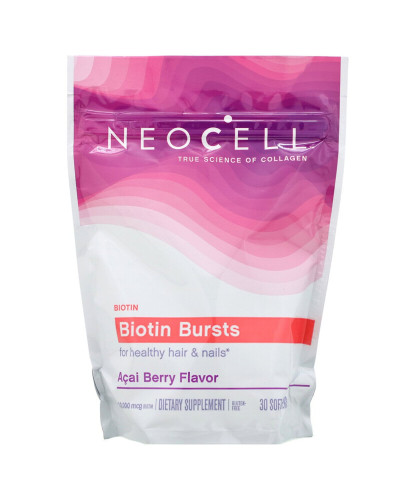 Біотин, смак асаї ягід, Biotin Bursts, Acai Berry Flavor, 10 000 мкг, Neocell, 30 м'яких жувальних таблеток