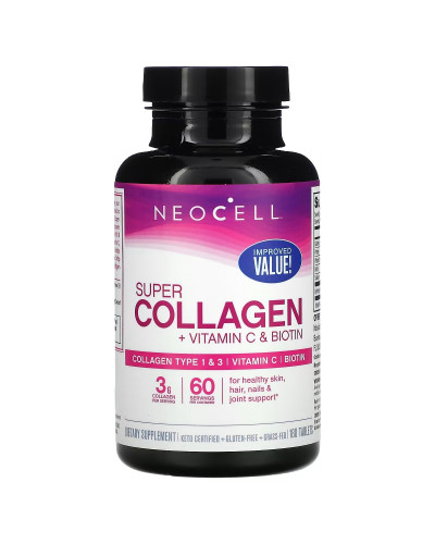 Супер Коллаген с Витамином C и Биотином, Super Collagen + Vitamin C & Biotin, NeoCell, 180 таблеток