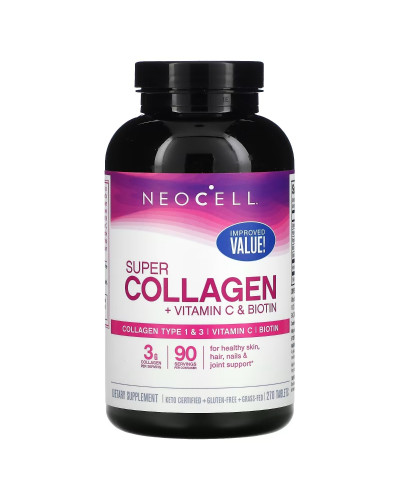 Супер Коллаген с Витамином C и Биотином, Super Collagen + Vitamin C & Biotin, NeoCell, 270 таблеток