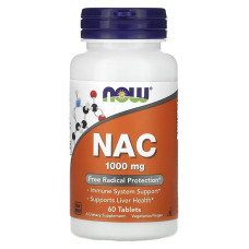 NAC (N-Ацетил-L-Цистеин), 1000 мг, NAC, Now Foods, 60 таблеток