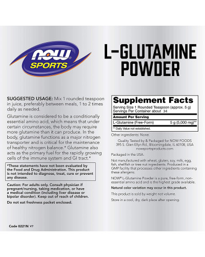 Глютамін в Порошку, L-Glutamine Powder, Now Foods, 170 гр.