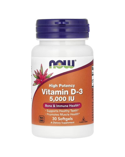 Вітамін D3, 5000 МО, високої ефективності, Vitamin D-3, High Potency, Now Foods, 30 гелевих капсул