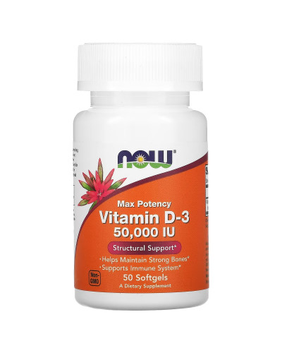 Вітамін D-3 50000 МО, Vitamin D3, Now Foods, 50 желатинових капсул