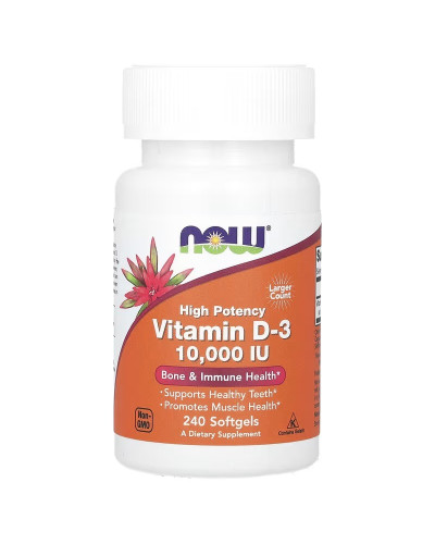 Вітамін D3, 10000 МО, високої ефективності, Vitamin D-3, High Potency, Now Foods, 240 гелевих капсул