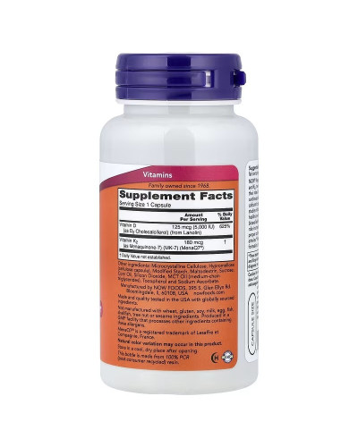 Вітамін D3 та MK-7, Mega D3 & MK-7, Now Foods, 120 капсул