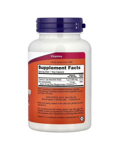 Вітамін C та Цинк, C-1000, Zinc Immune, Now Foods, 90 вегетаріанських капсул