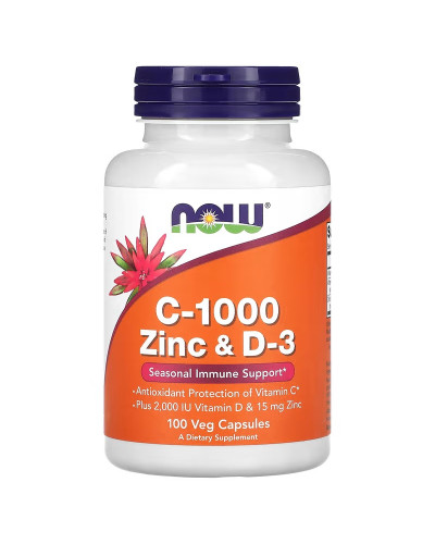 Витамин C-1000, Цинк и витамин D3, Vitamin C-1000 Zinc&D-3, Now Foods, 100 вегетарианских капсул