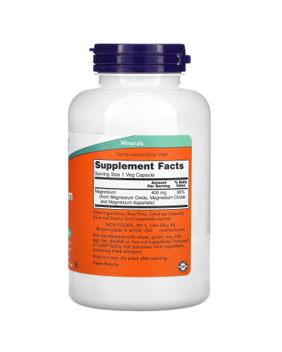 Магний 400мг, Now Foods, 180 вегетарианских капсул