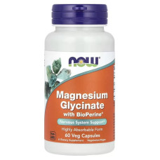 Магния глицинат с биоперином, 200 мг, Magnesium Glycinate With BioPerine, Now Foods, 60 вегетарианских капсул