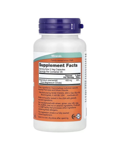 Магній цитрат, Magnesium Citrate, Now Foods, 60 вегетаріанських капсул Магній цитрат, Magnesium Citrate, Now Foods, 60 вегетаріанських капсул