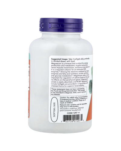 Магній цитрат, Magnesium Citrate, Now Foods, 90 гелевих капсул Магній цитрат, Magnesium Citrate, Now Foods, 90 гелевих капсул
