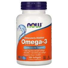 УЦЕНКА Омега-3 1000мг, Now Foods, 100 желатиновых капсул (вмятина)