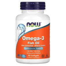 Омега-3, 1000 мг, 180 EPA - 120 DHA, Omega-3 Fish Oil, Now Foods, 90 гелевых капсул