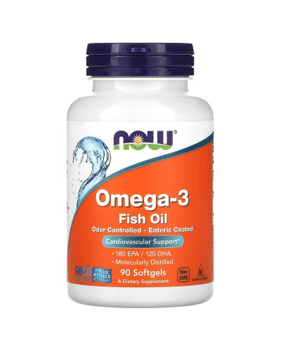 Омега-3, 1000 мг, 180 EPA - 120 DHA, Omega-3 Fish Oil, Now Foods, 90 гелевих капсул