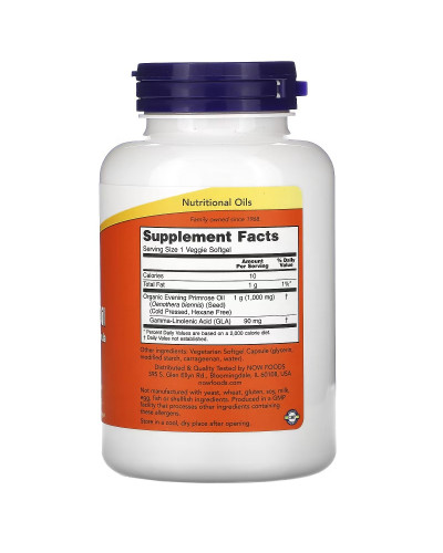 Масло Примулы Вечерней 1000 мг, Evening Primrose Oil, Now Foods, 90 вегетарианских капсул