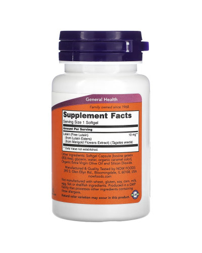 Лютеин, 10 мг, Lutein, Now Foods, 60 гелевых капсул Лютеин, 10 мг, Lutein, Now Foods, 60 гелевых капсул